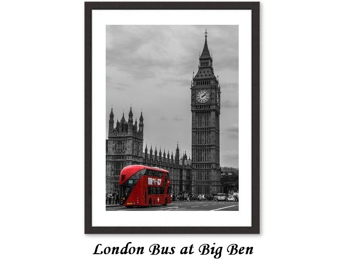 London Bus at Big Ben Framed Print